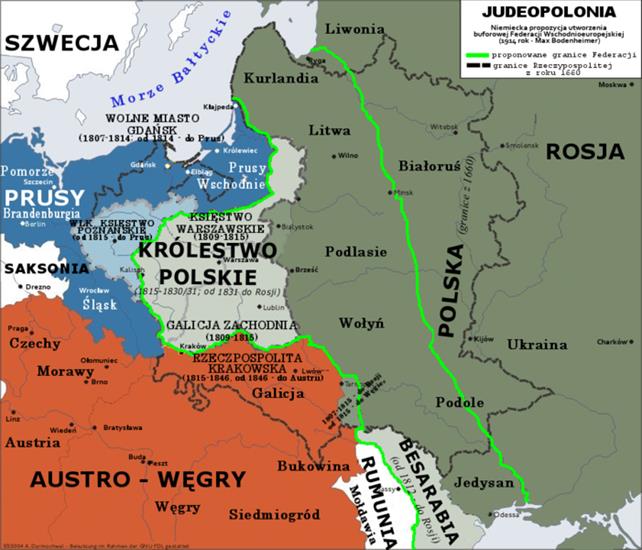 Żydzi, antysemityzm, Izrael - 1914 Niemieckie plany utworzenia państwa wschodnio-buforowego Judeopolonii.png
